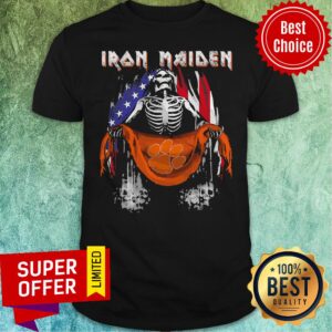 Top Skeleton Iron Maiden Clemson Tiger logo American Flag Independence Day Shirt