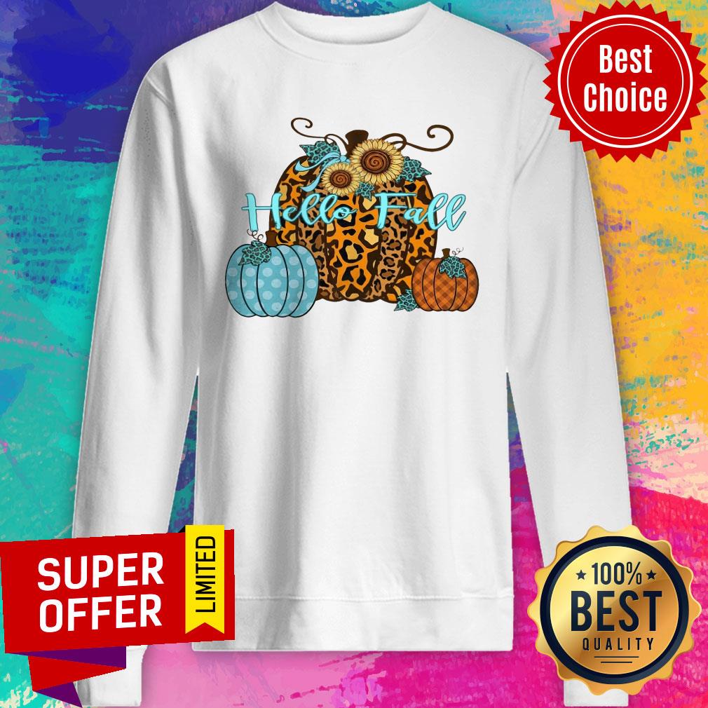 Pumpkin Hello Fall Mini Cheetah Flower Halloween Shirt