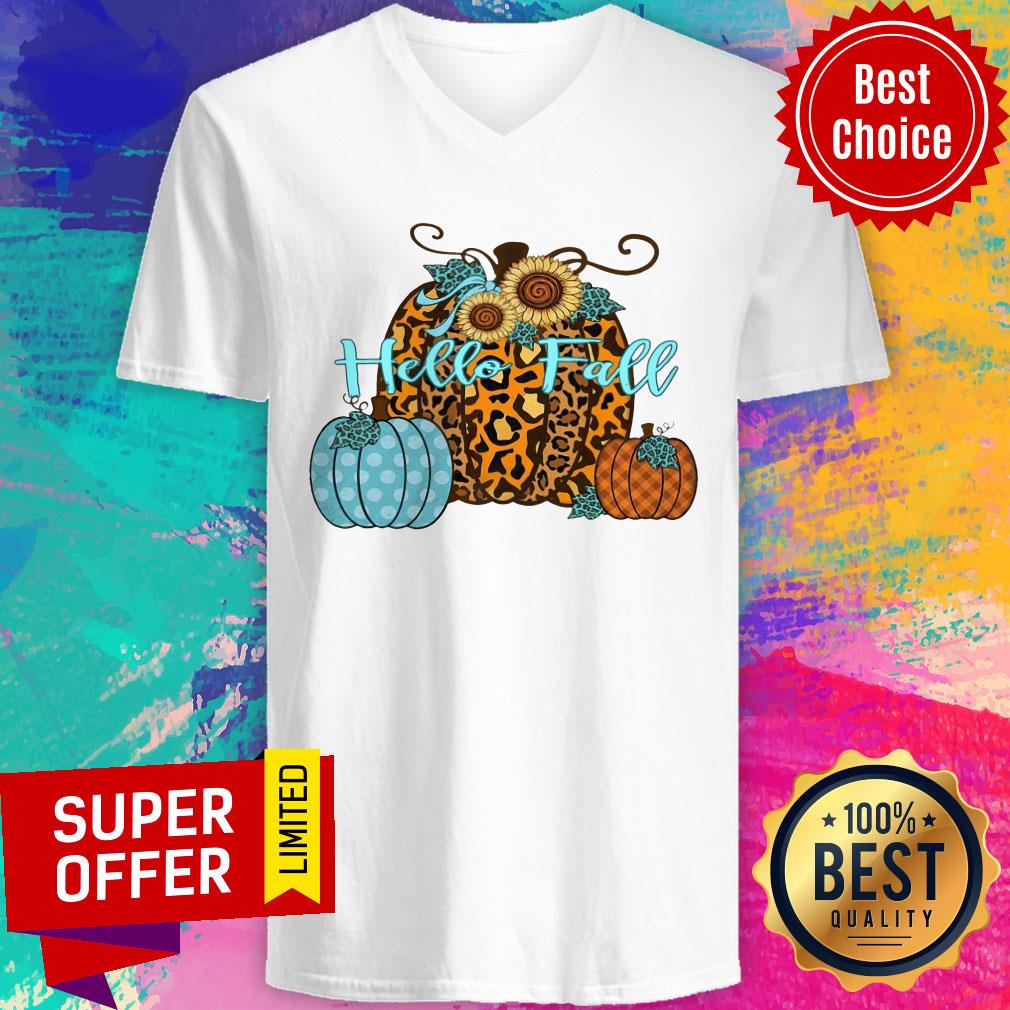 Pumpkin Hello Fall Mini Cheetah Flower Halloween Shirt