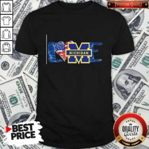 Funny I Love Michigan Wolverines Football American Flag Shirt
