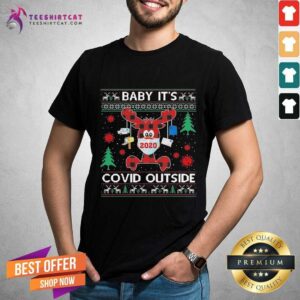 Perfect Reindeer Face Mask 2020 Baby It'S Covid Outside Ugly Christmas Sweater Shirt