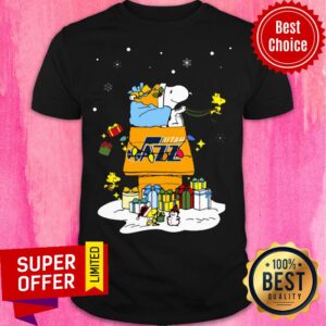 Nice Utah Jazz Santa Snoopy Wish You A Merry Christmas Shirt