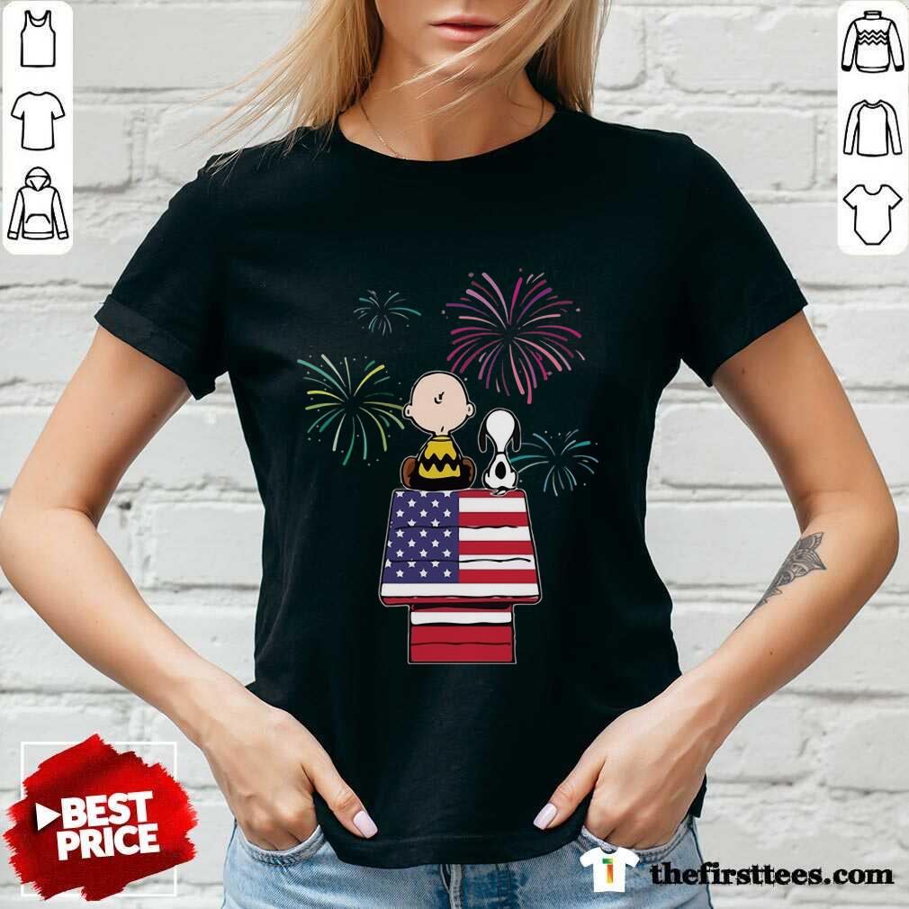 Snoopy And Charlie Brown American Flag Shirt