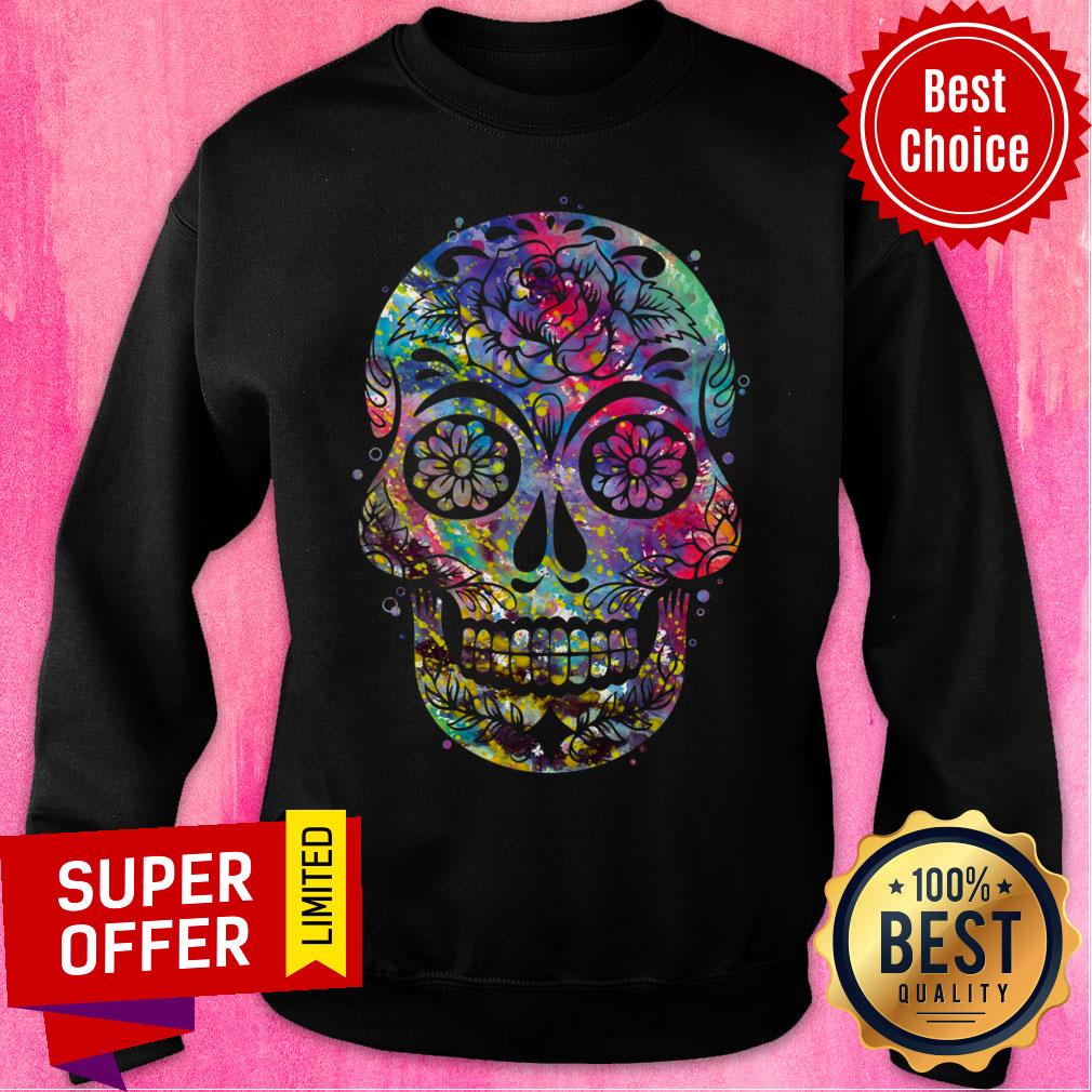 Sugar Skull Watercolor Day Of The Dead Dia De Muertos Shirt