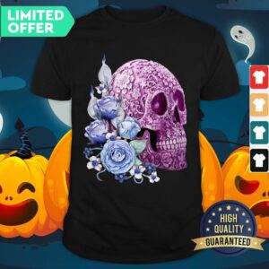 Purple Floral Sugar Skull Day Of The Dead Blue Flowers Shirt