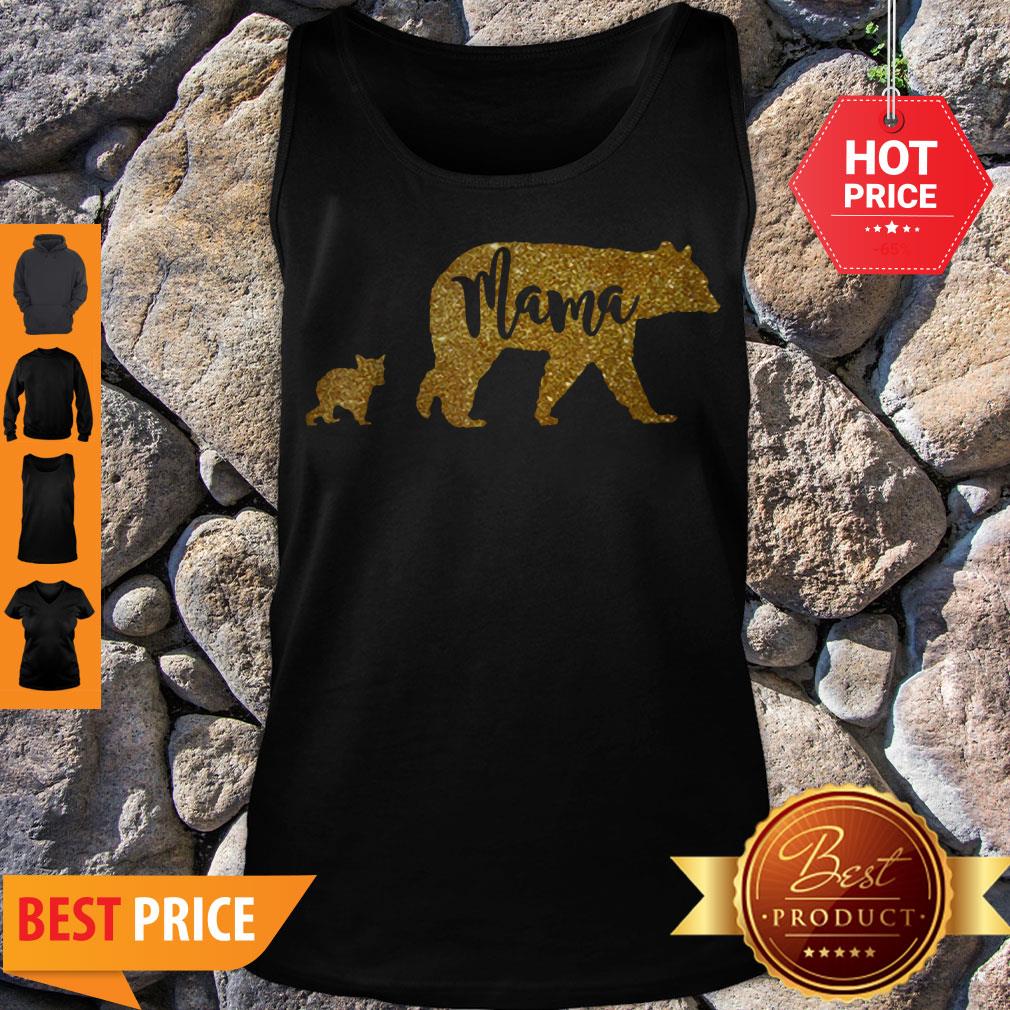 Beautiful Mama Bear With 1 One Cub Mom Mother Gold Sparkle Gift Shirt