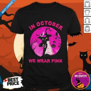 Excellent In October We Wear Pink Cat Sunset Halloween Shirt