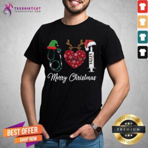 Awesome Merry Christmas Nursing Elf Reindeer Santa Hat Stethoscope Shirt