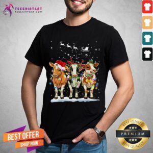 Top Cows Reindeer Christmas Lights Hat Santa for Cow Lover Xmas Gifts Cows Reindeer Christmas Lights T-Shirt
