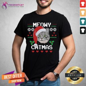 Funny Satan Cat Meowy Catmas Christmas Shirt