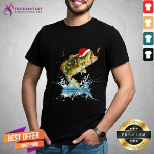 Premium Bass Fishing Santa Hat Christmas Pajama Fishermen Fish Fishing Lover T-Shirt