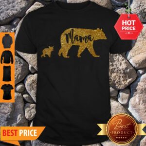 Beautiful Mama Bear With 1 One Cub Mom Mother Gold Sparkle Gift Shirt