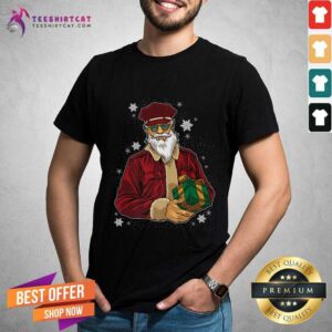 Nice Cool Santa Police Officer Giving Gift On Xmas Santa T-Shirt