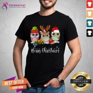 Hot Merry Christmas Owls Santa Hat Xmas Gift for Owl Lover Christmas Owls T-Shirt