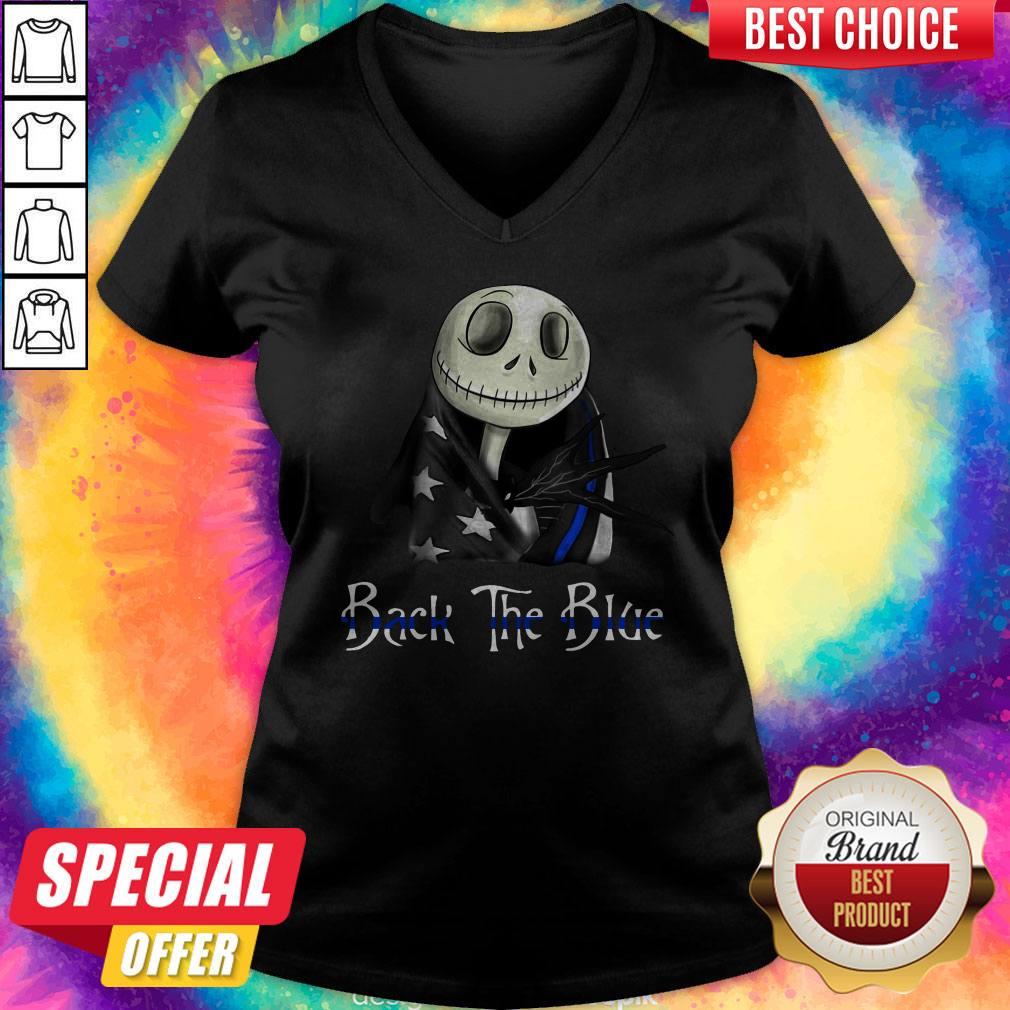 Awesome Skellington Back The Blue American Flag Shirt
