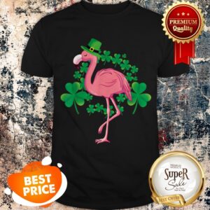 Flamingo St Patricks Day With Leprechaun Hat And Shamrocks Shirt