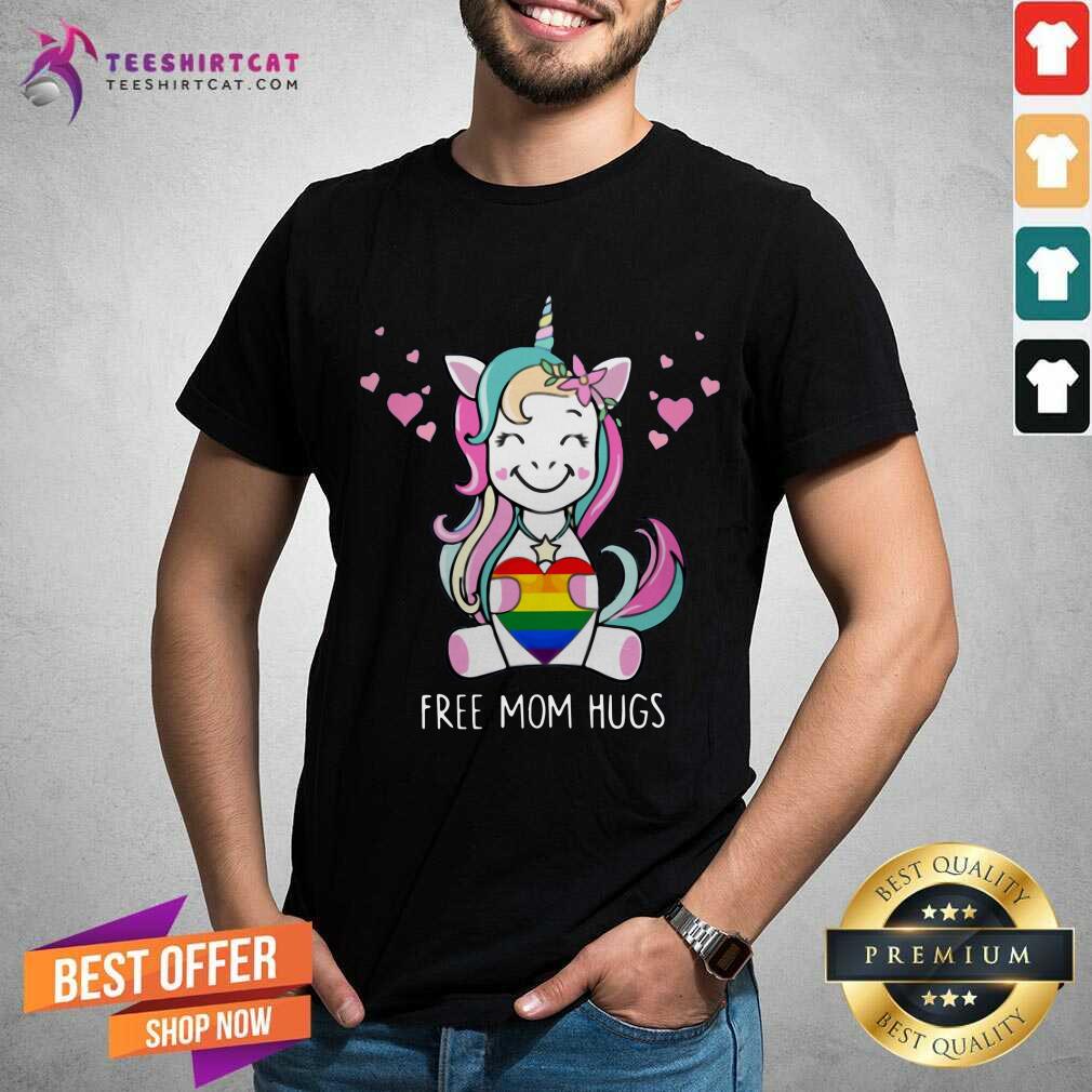 Colorful Unicorn Free Mom Hugs LGBT Heart Shirt