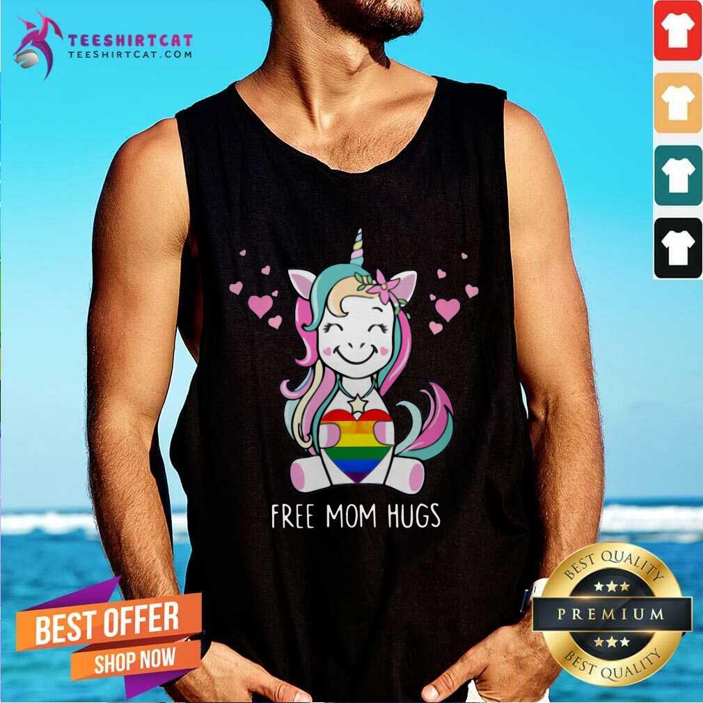 Colorful Unicorn Free Mom Hugs LGBT Heart Shirt