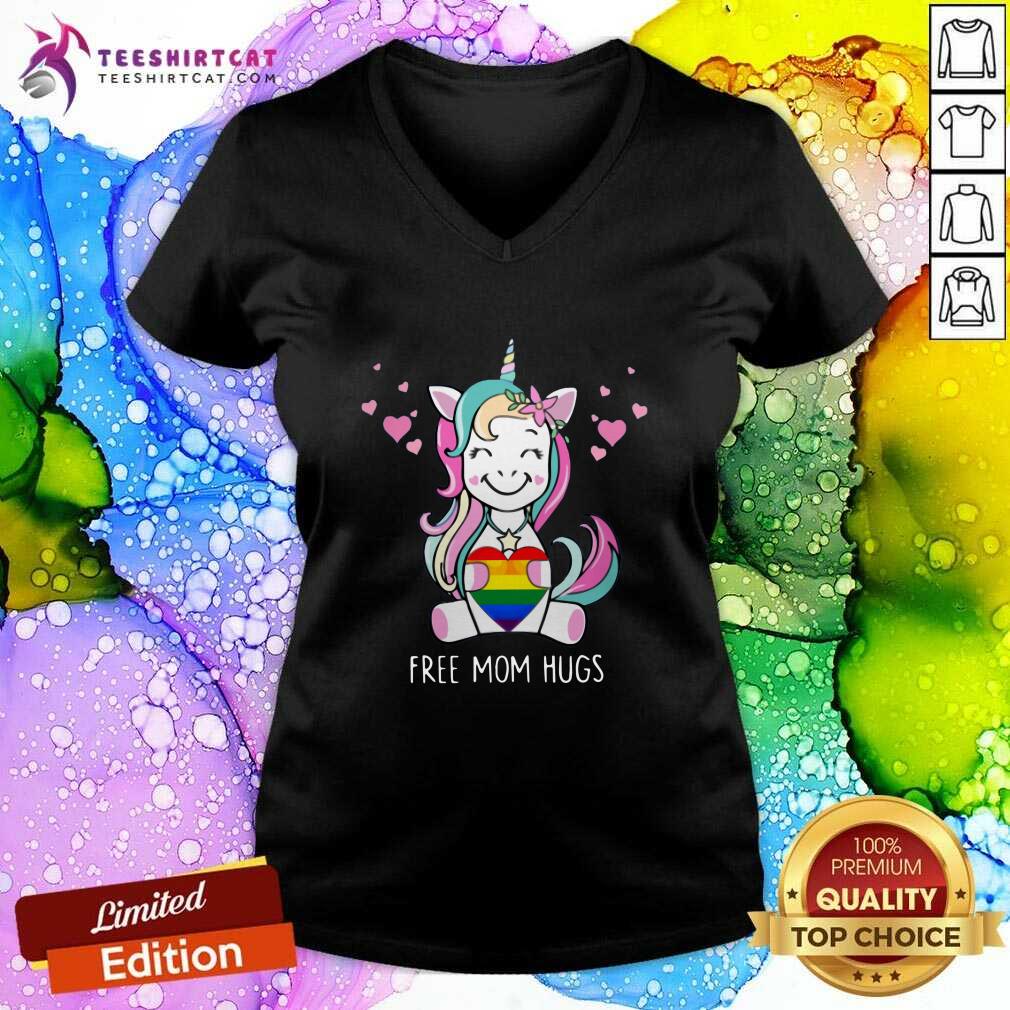 Colorful Unicorn Free Mom Hugs LGBT Heart Shirt