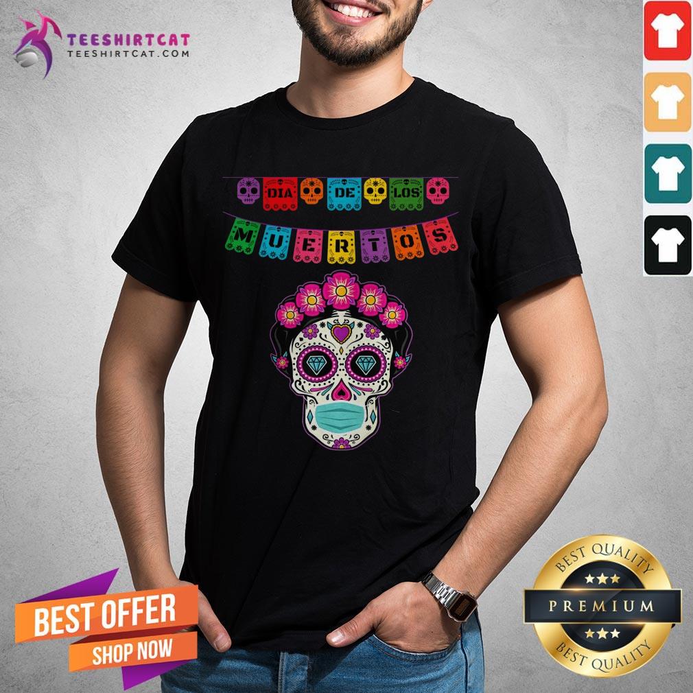 Floral Sugar Skull Face Mask Day Of The Dead Dia De Muertos T-Shirt