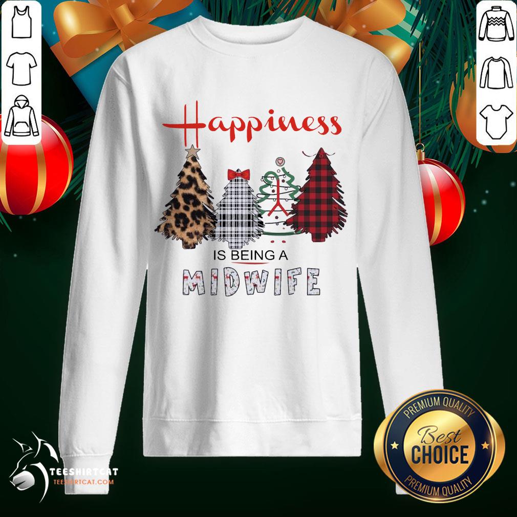 Funny Christmas Tree Happiness Is Being A Midwife Shirt