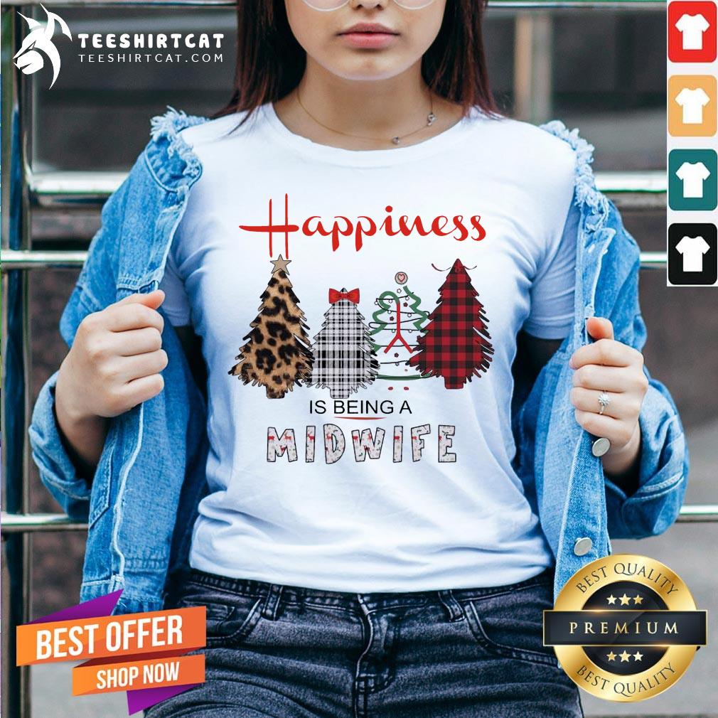 Funny Christmas Tree Happiness Is Being A Midwife Shirt