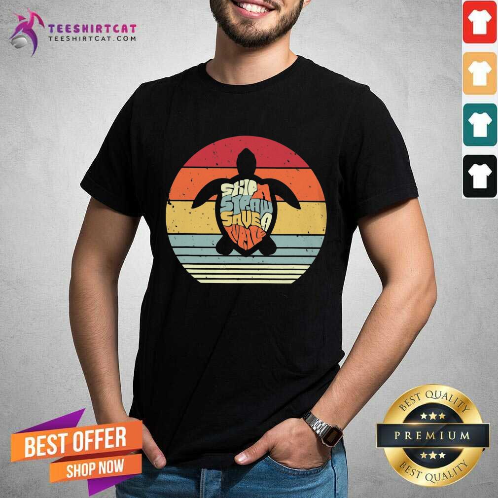 Funny Skip A Straw Save A Turtle Retro Shirt