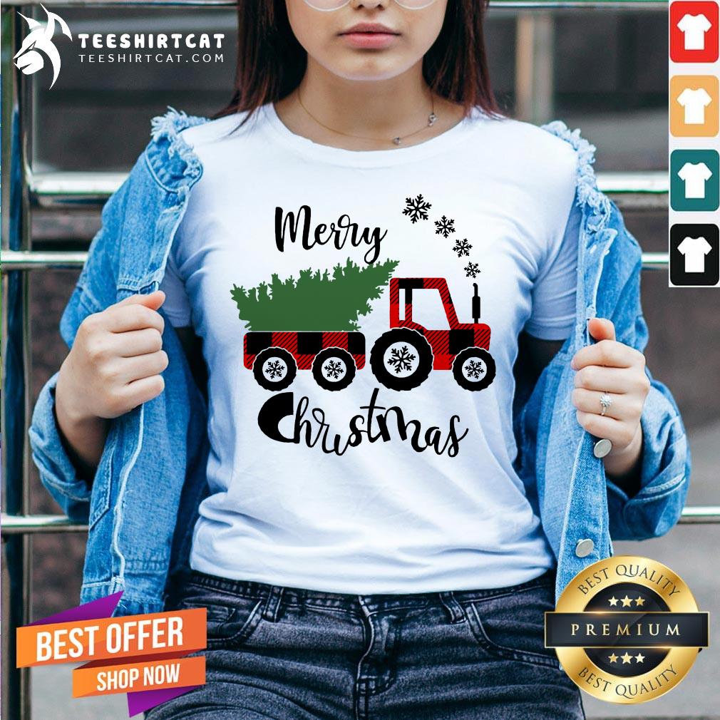 Happy Tractor Merry Christmas Tree Shirt