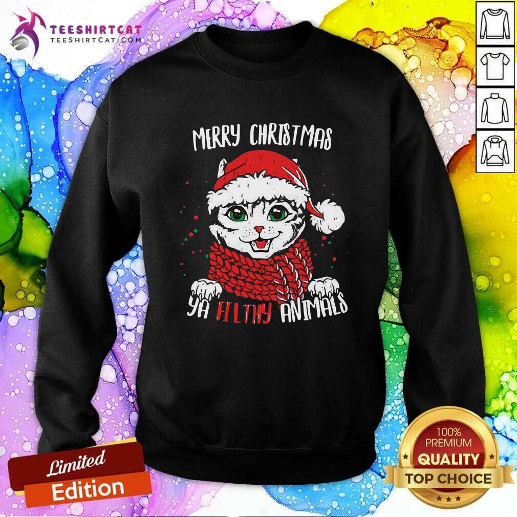 Hot Merry Christmas Ya Filthy Animals Cat Christmas Shirt