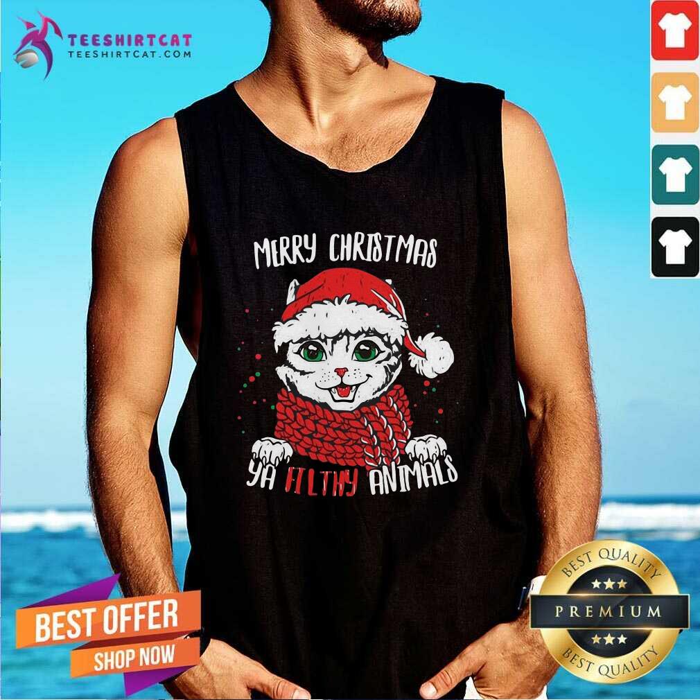 Hot Merry Christmas Ya Filthy Animals Cat Christmas Shirt