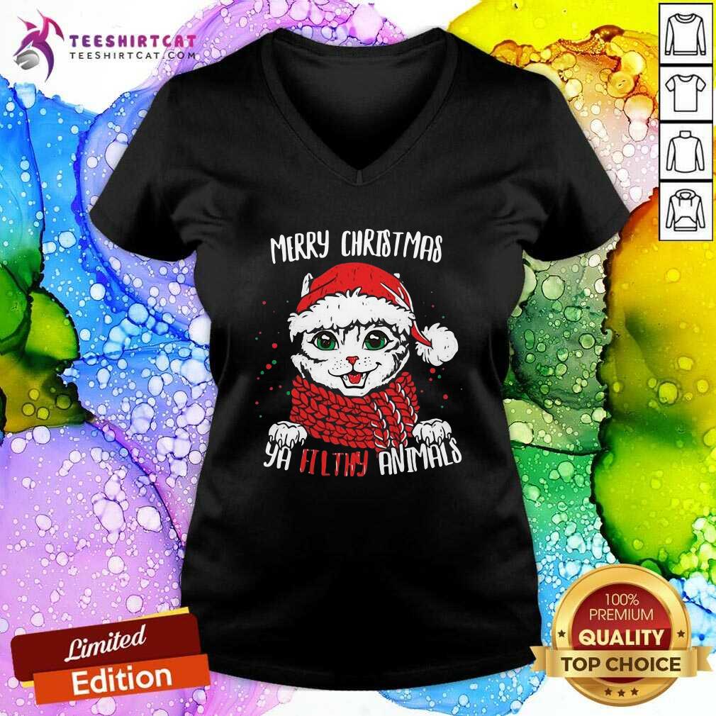 Hot Merry Christmas Ya Filthy Animals Cat Christmas Shirt