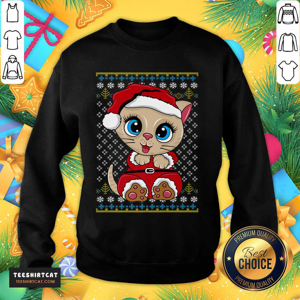 Hot Santa Kitten Ugly Christmas Gift Xmas Cat Pajama Santa Kitty T-Shirt