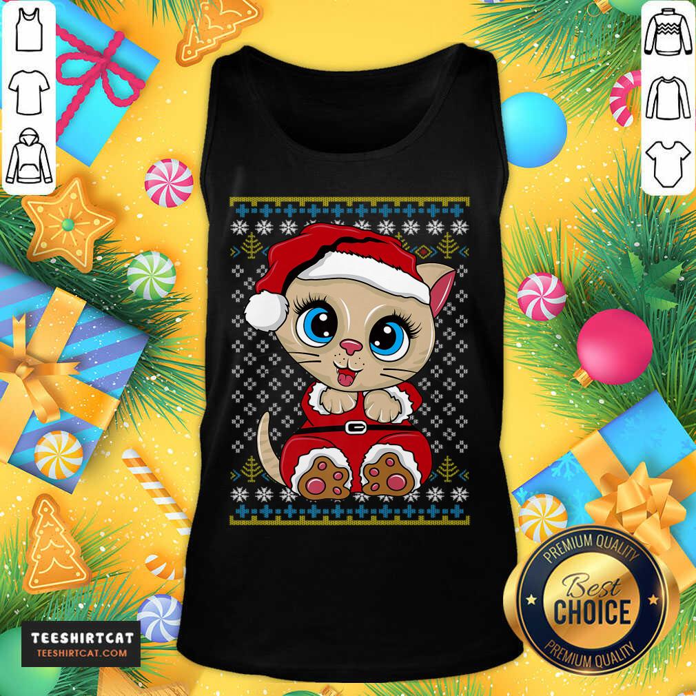 Hot Santa Kitten Ugly Christmas Gift Xmas Cat Pajama Santa Kitty T-Shirt