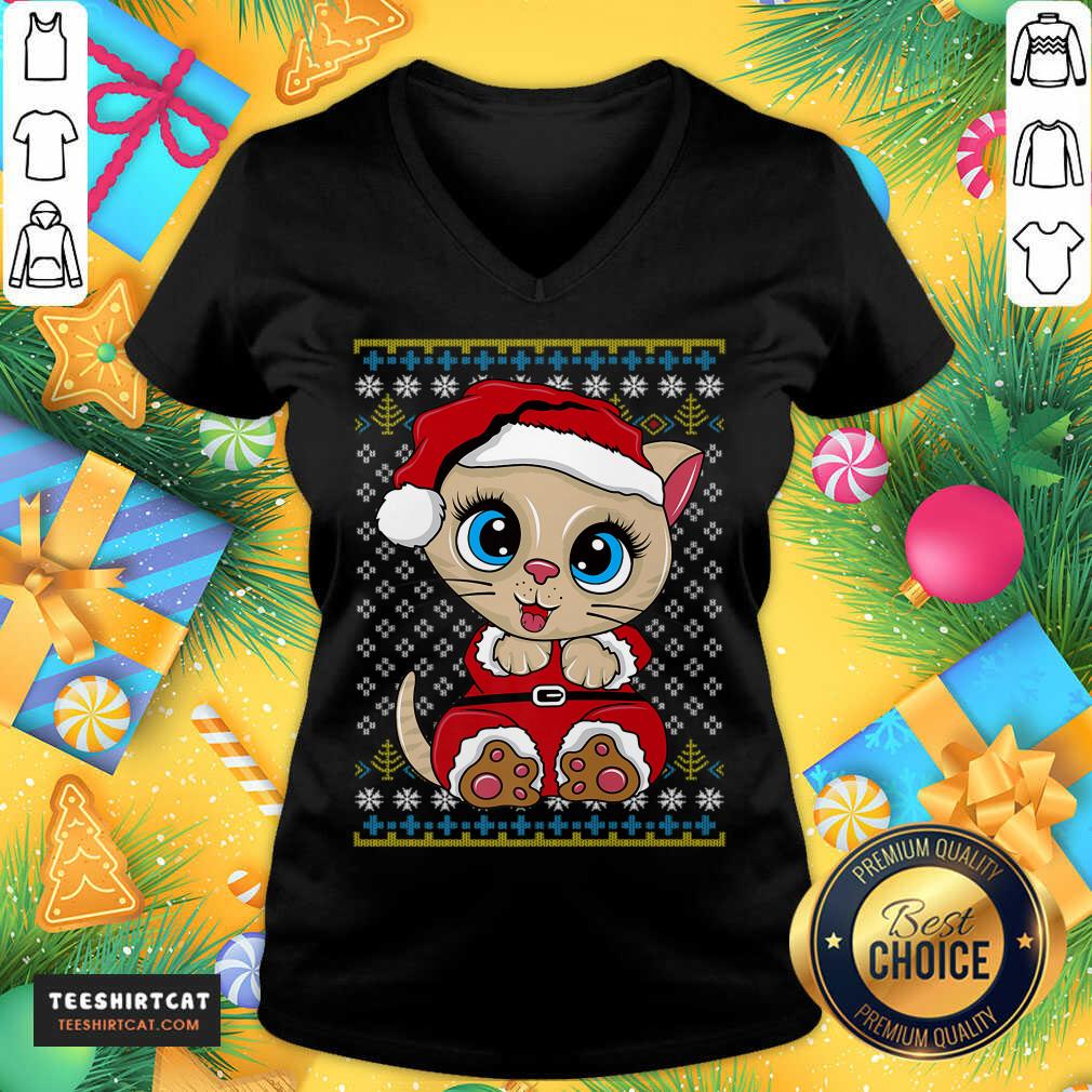 Hot Santa Kitten Ugly Christmas Gift Xmas Cat Pajama Santa Kitty T-Shirt
