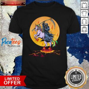 Official Grim Reaper With Unicorn Under The Moon Halloween Costume Shirt