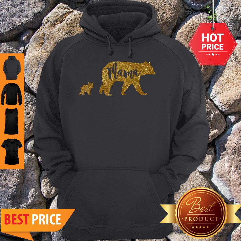 Beautiful Mama Bear With 1 One Cub Mom Mother Gold Sparkle Gift Shirt