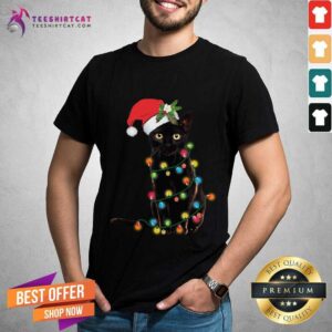 Original Black Cat Santa Light Merry Christmas Shirt