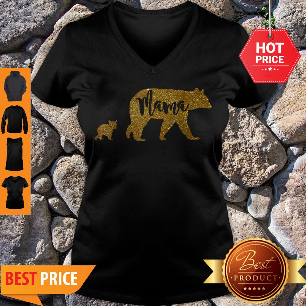 Beautiful Mama Bear With 1 One Cub Mom Mother Gold Sparkle Gift Shirt