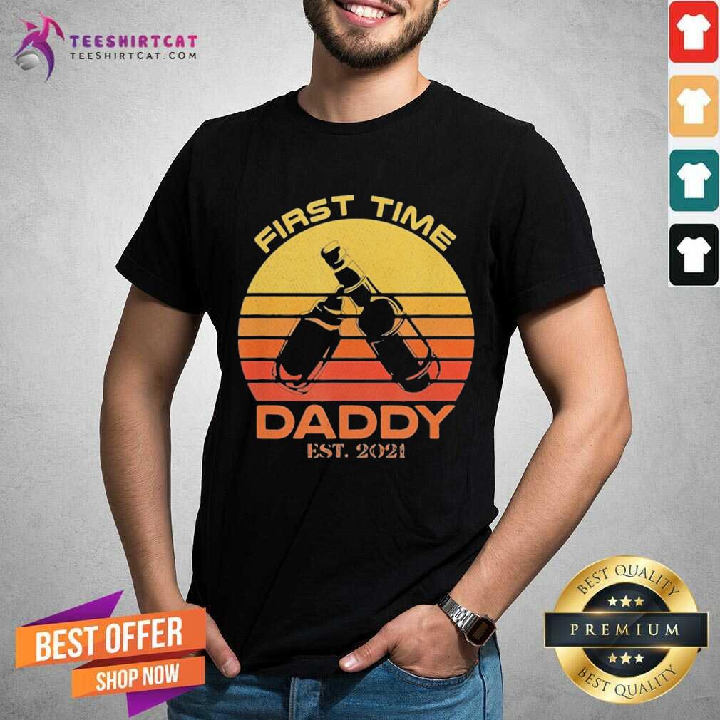 Nice First Time Daddy Est 2021 New Dad Cute Fathers Day Sunset Shirt