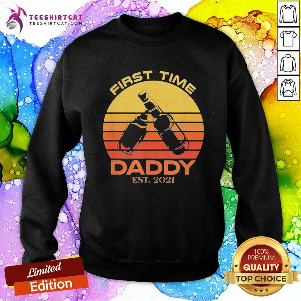 Nice First Time Daddy Est 2021 New Dad Cute Fathers Day Sunset Shirt