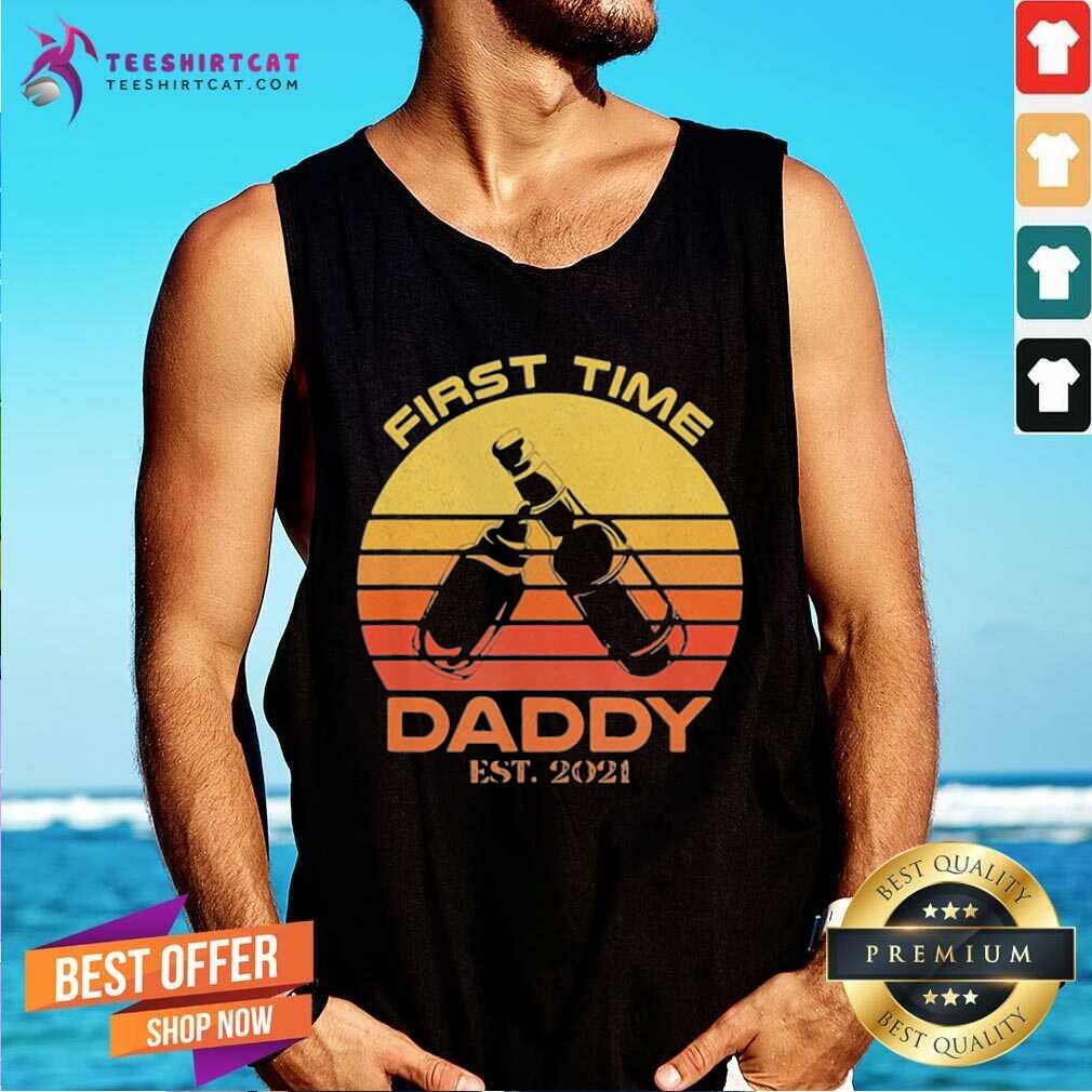 Nice First Time Daddy Est 2021 New Dad Cute Fathers Day Sunset Shirt