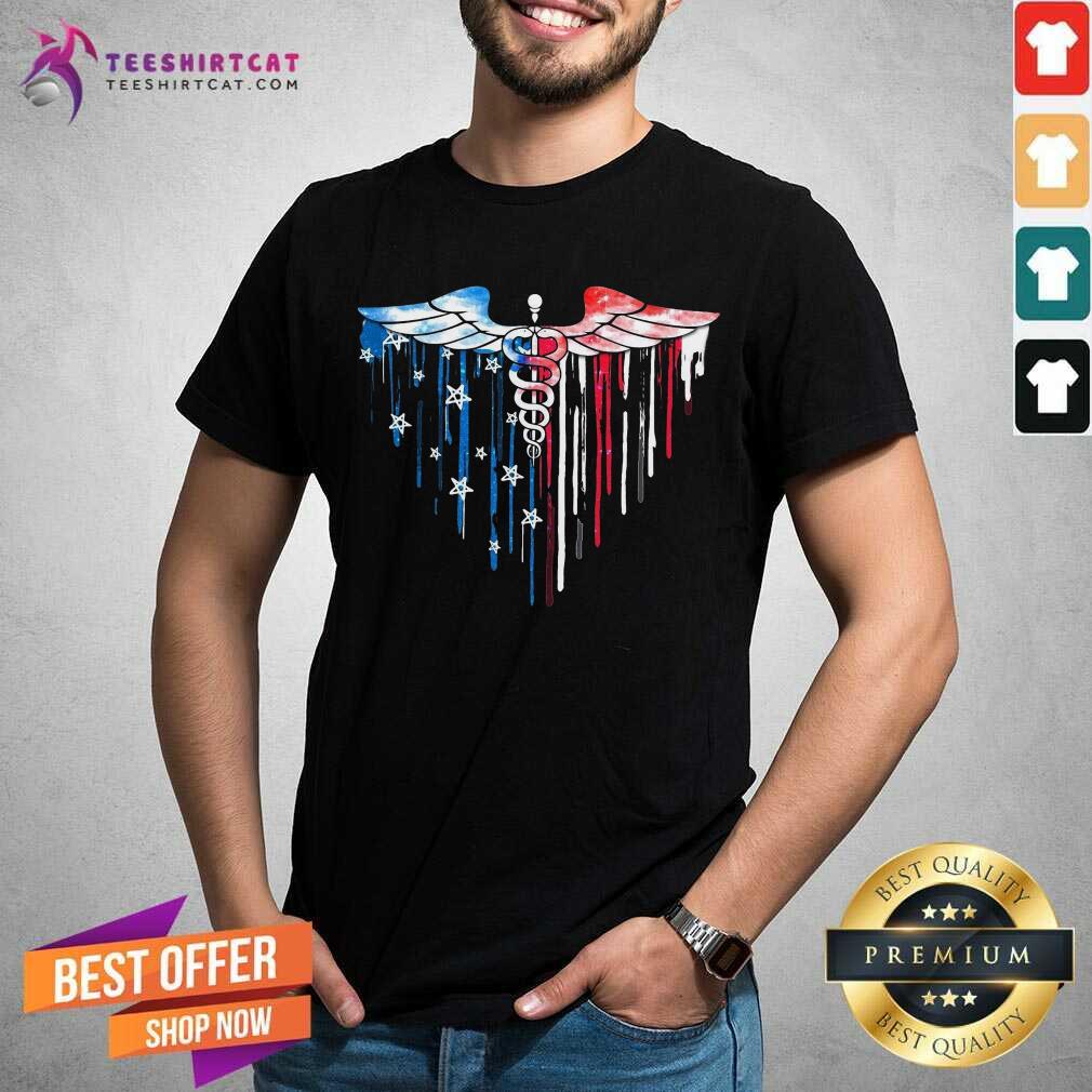 Nurse Watercolor American Flag Heart Shirt