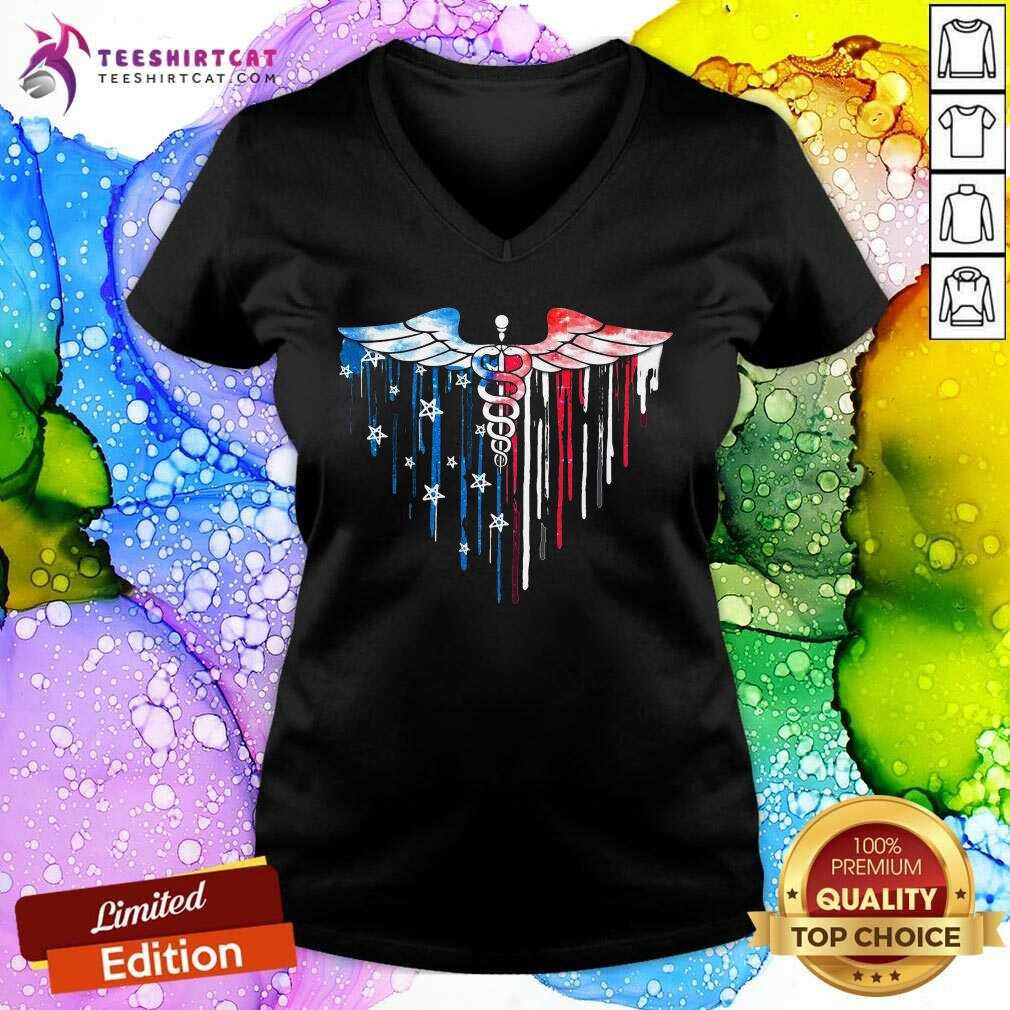Nurse Watercolor American Flag Heart Shirt