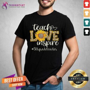 Teach Love Inspire 5th Grade Teacher Sunflower Leopard Shirt