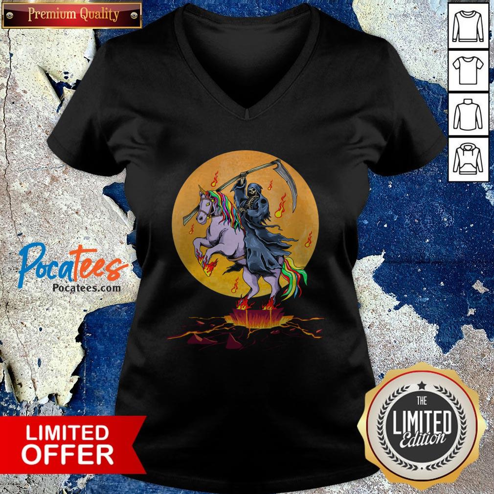 Official Grim Reaper With Unicorn Under The Moon Halloween Costume Shirt