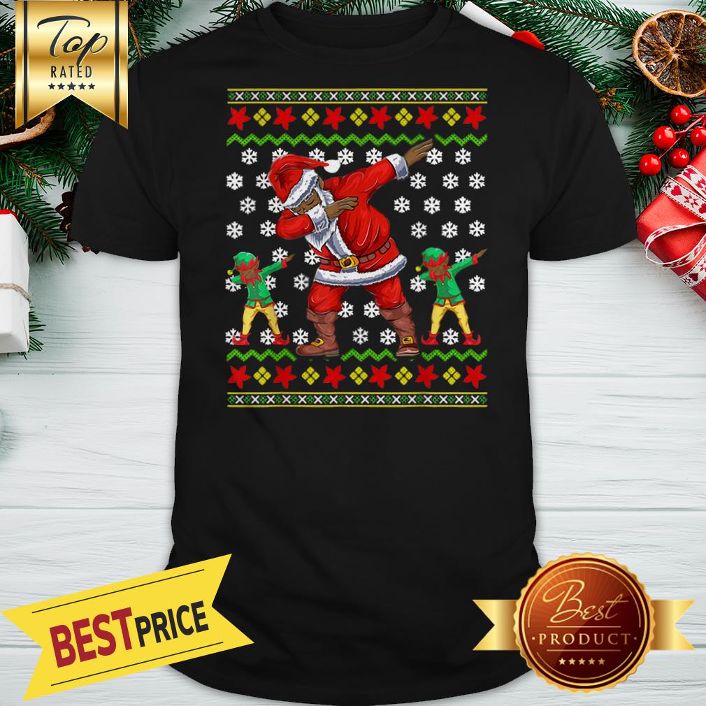 Pretty African American Dabbing Santa Elf Ugly Christmas Shirt