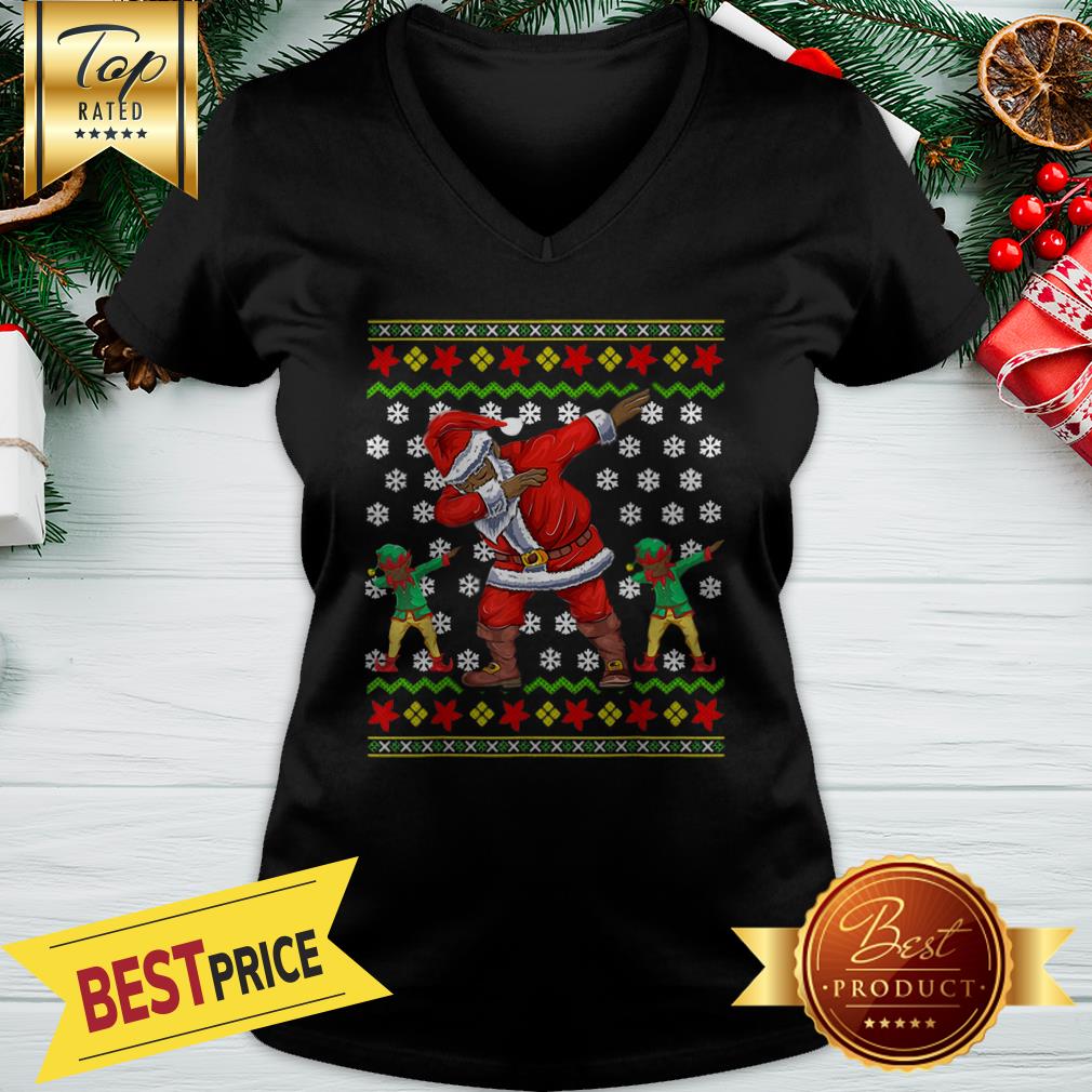 Pretty African American Dabbing Santa Elf Ugly Christmas Shirt