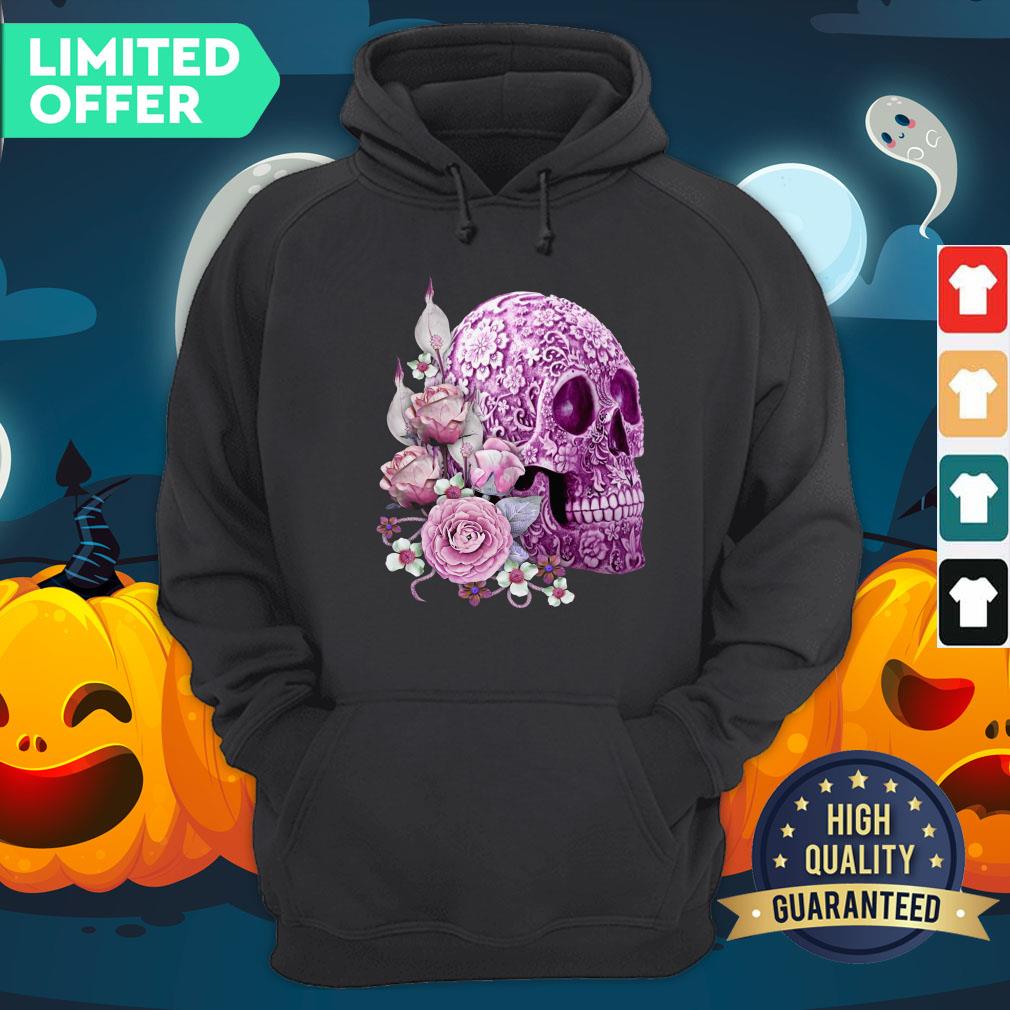 Purple Floral Sugar Skull Day Of The Dead Pink Flowers Shirt