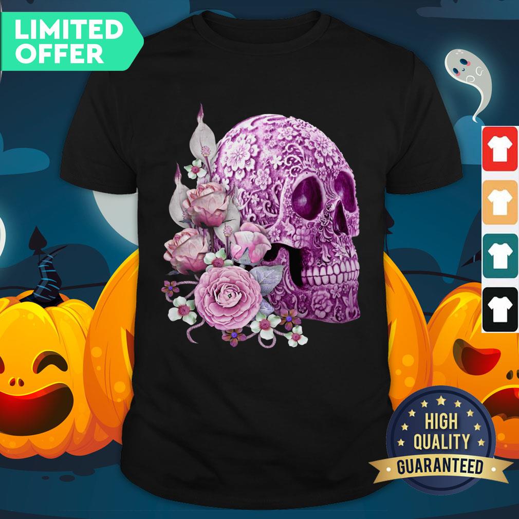 Purple Floral Sugar Skull Day Of The Dead Pink Flowers Shirt