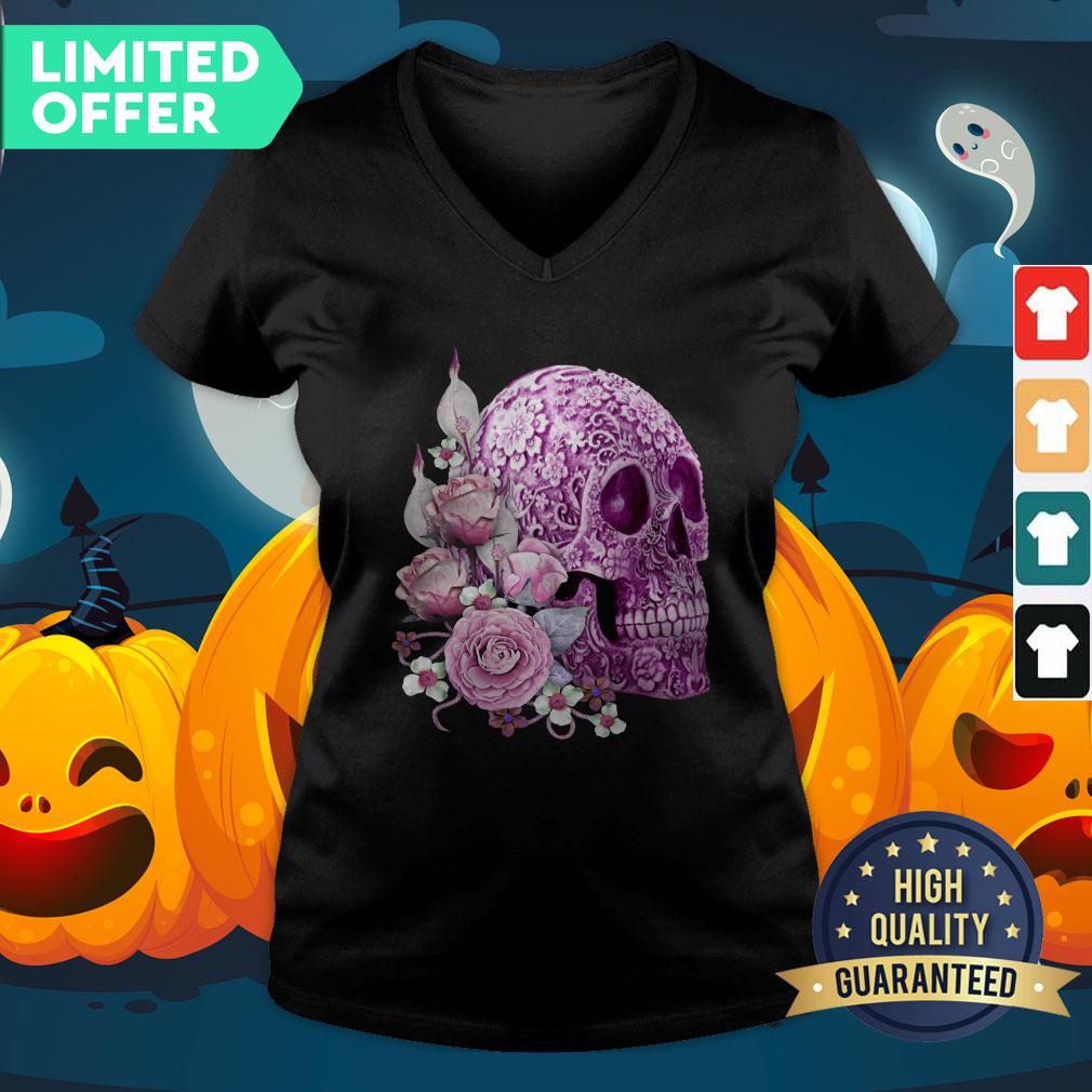 Purple Floral Sugar Skull Day Of The Dead Pink Flowers Shirt